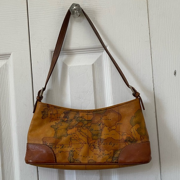 Vintage Alviero MARTINI 1a Classe Geo World Map Leather Bag - Picture 2 of 9